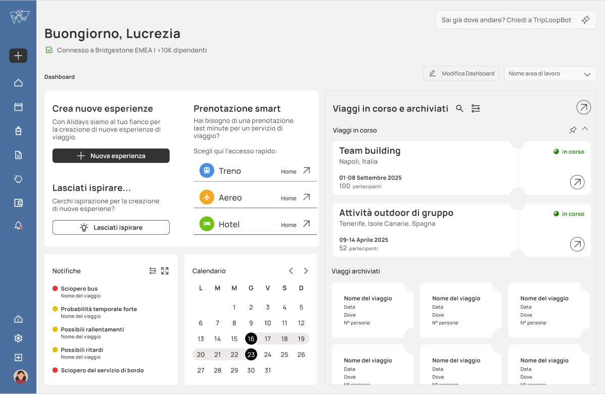 TripLoop dashboard with smart booking, trips in progress, notifications and calendar